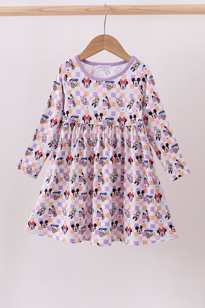 Purple Checkered Character Bamboo Dress