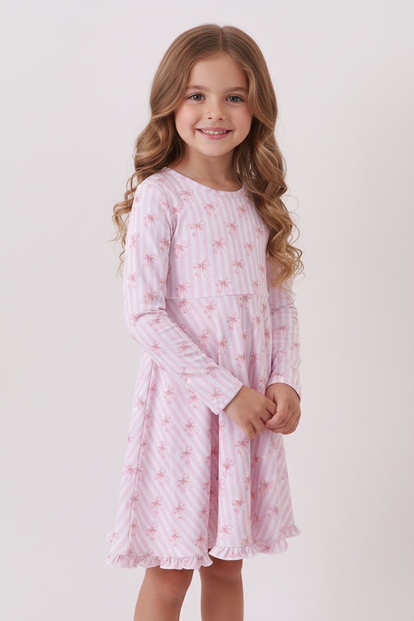 Pink Bows and Stripes Bamboo Dress