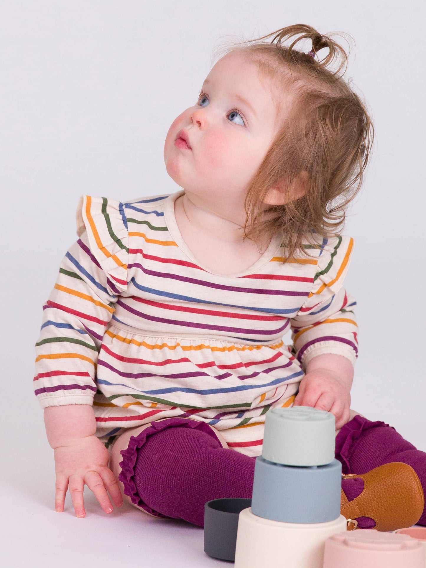 RB Girl Rainbow Ruffle Bubble Front Modeled