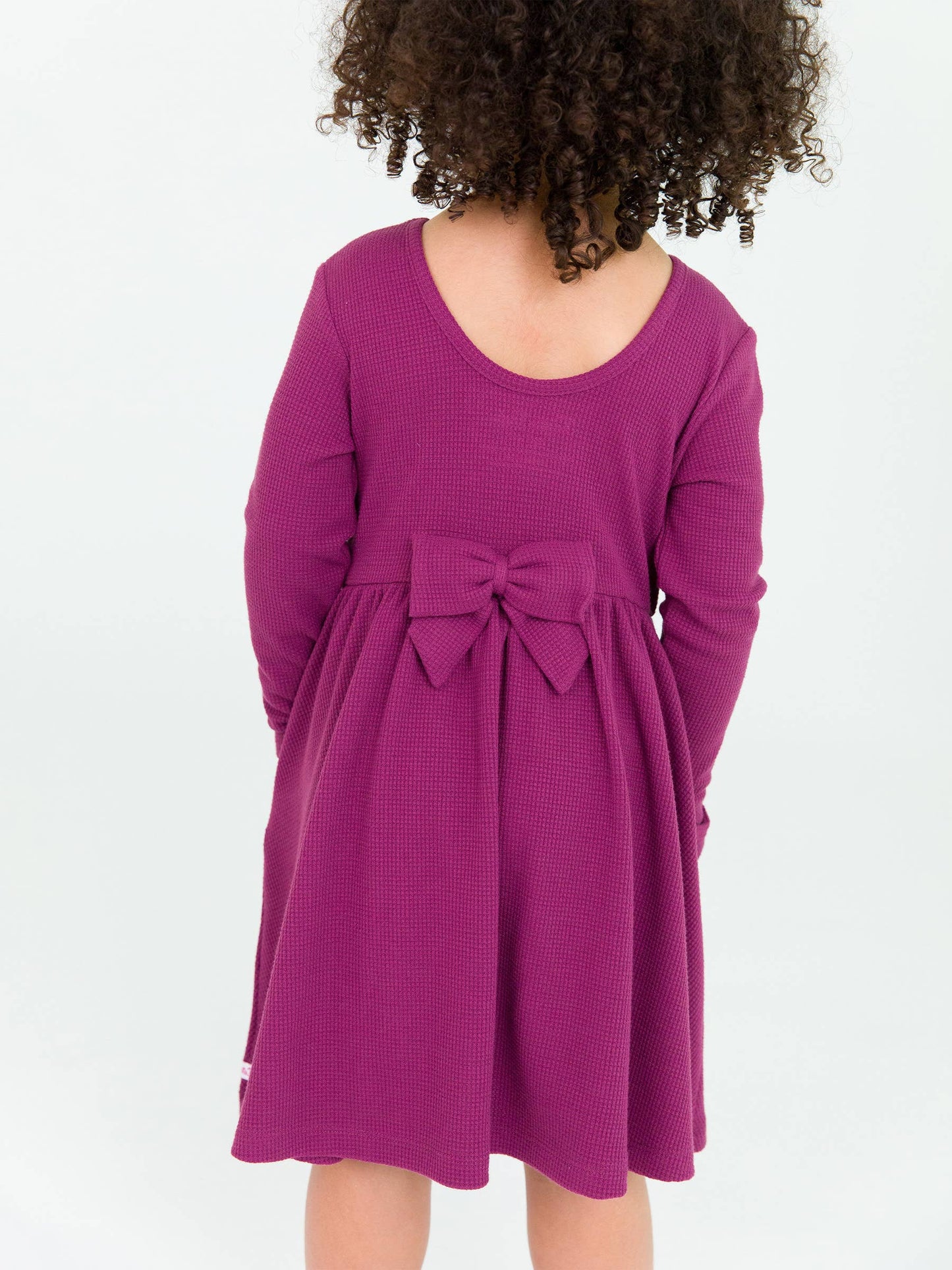 RB Girl Eggplant Waffle Dress Back Modeled