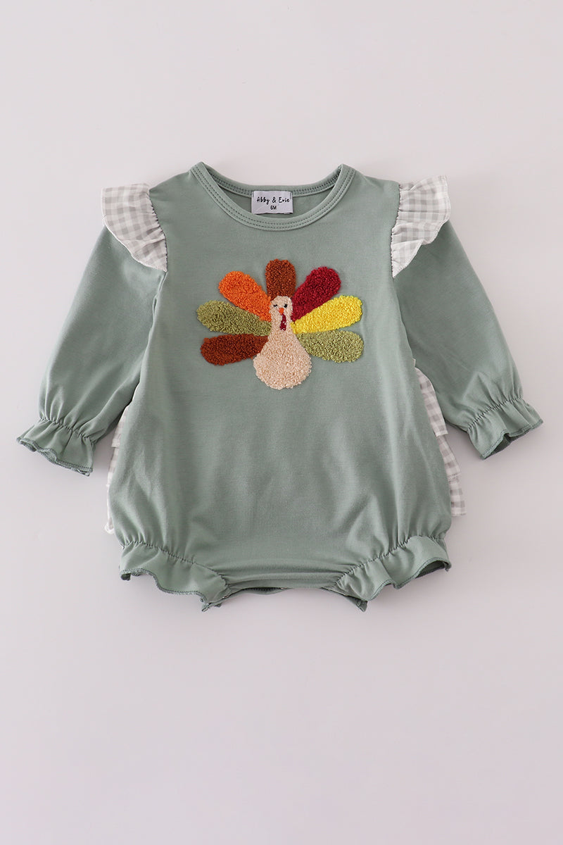 Sage Bubble with Ruffle and French Knot Turkey