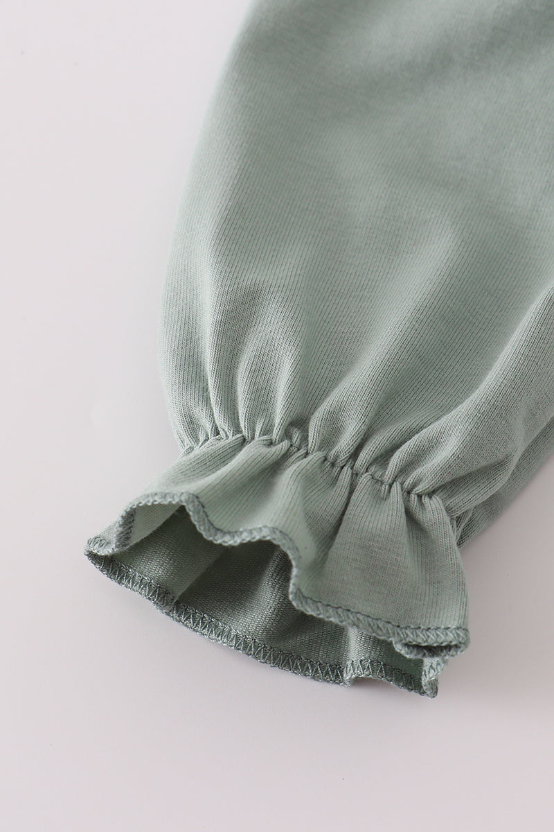Sage Bubble with Ruffle and French Knot Turkey