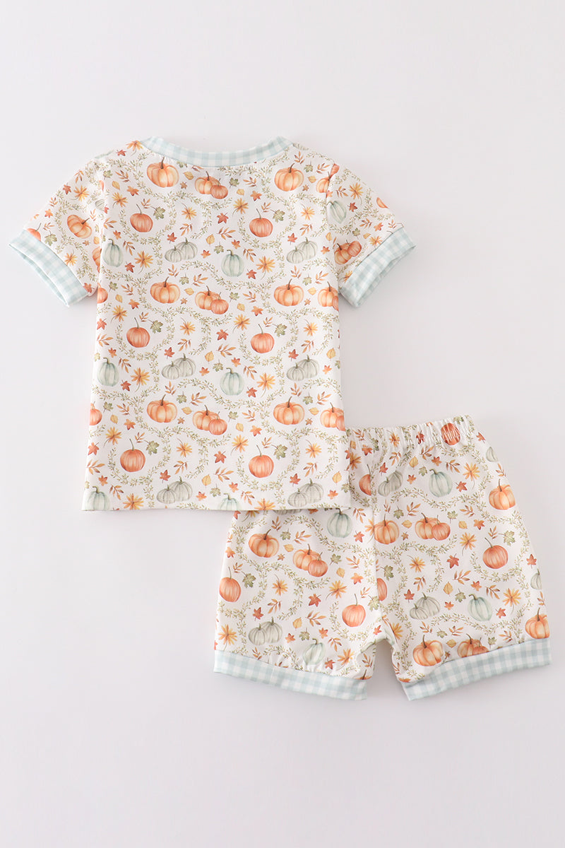 Green pumpkin print shorts set