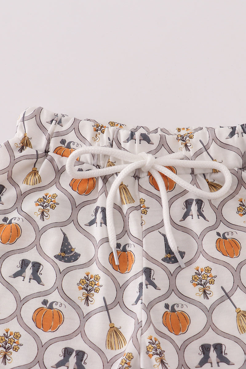 Black Halloween Embroidered Shirt Set