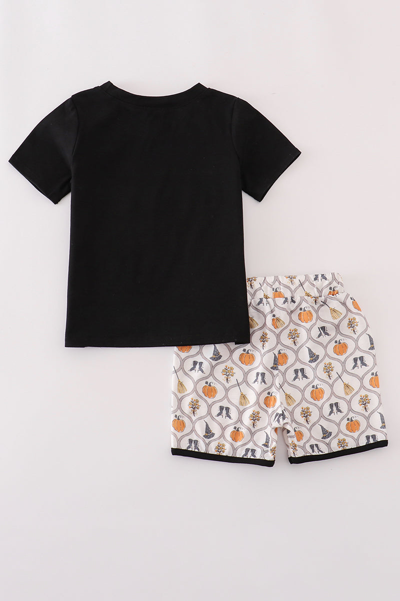 Black Halloween Embroidered Shirt Set