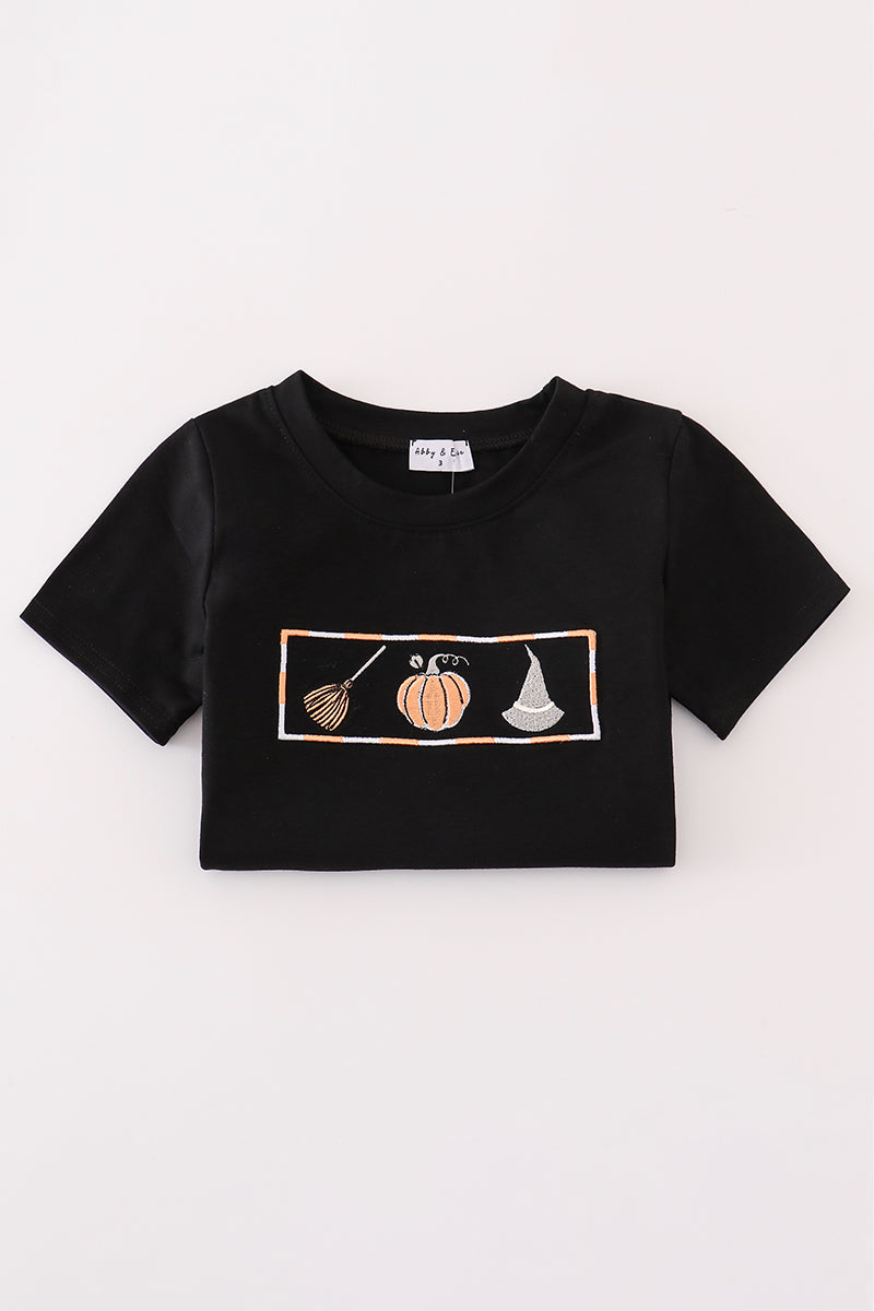 Black Halloween Embroidered Shirt Set