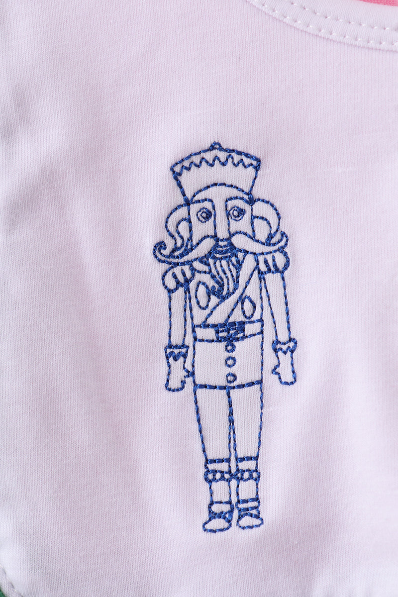 Pink Nutcracker Embroidery Velvet Ruffle Pants Set