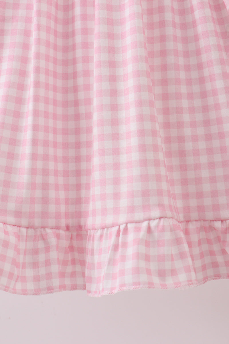 White and Pink Gingham Ruffle Bow Dress