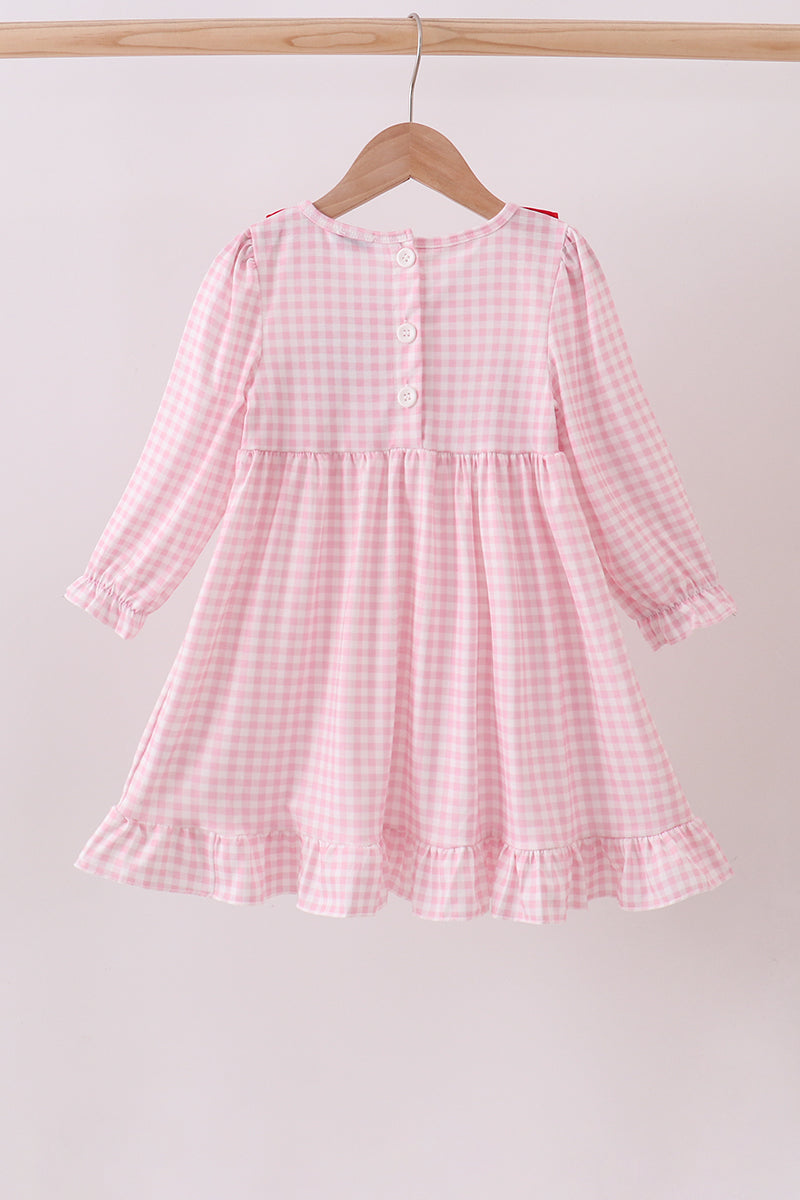 White and Pink Gingham Ruffle Bow Dress
