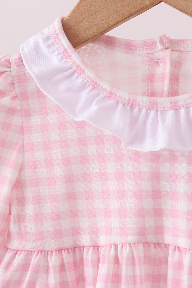 White and Pink Gingham Bloomer Set with Santa Claus Applique