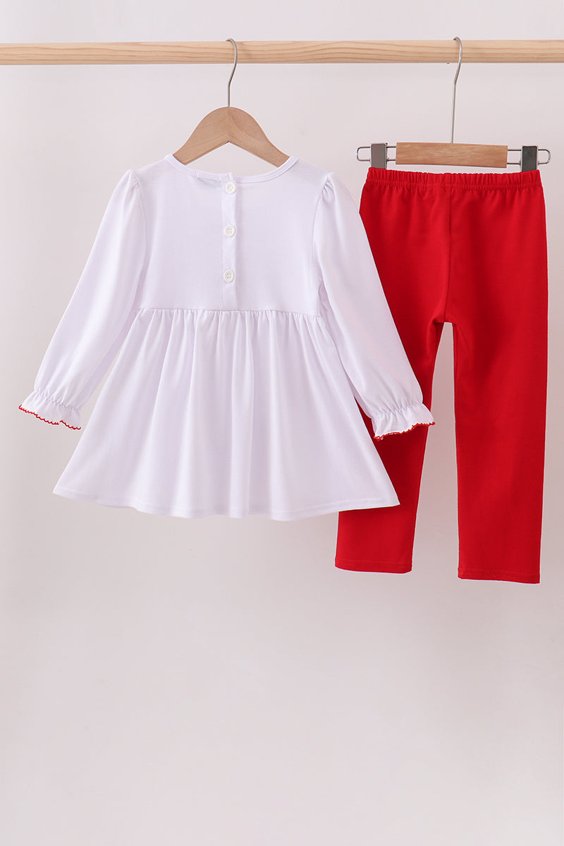 Smocked White Wreath Ruffle Pants Set