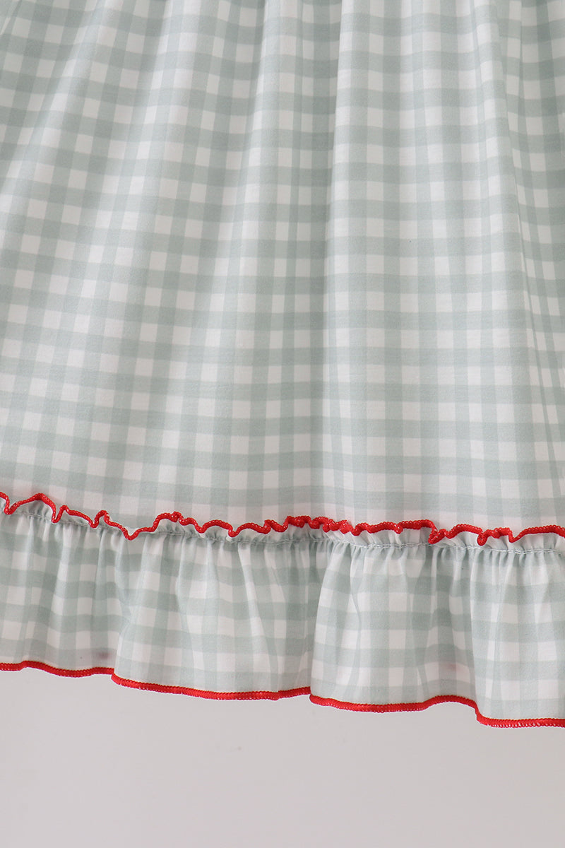 Sage and White Gingham Nightgown with Red Ribbon