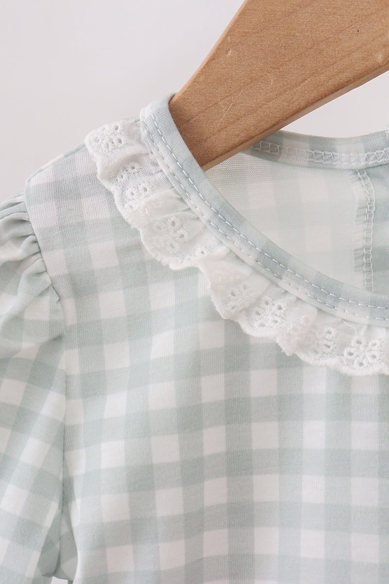 Sage and White Gingham Bubble with Ribbon
