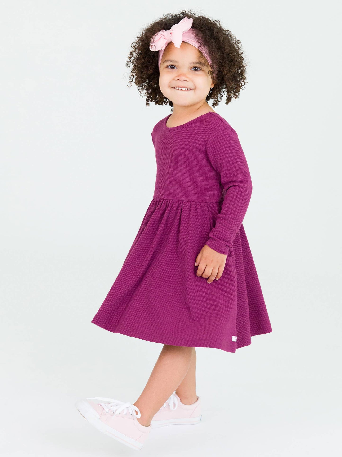 RB Girl Eggplant Waffle Dress Modeled