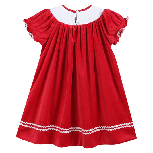 Red Nativity Smocked Bishop Dress