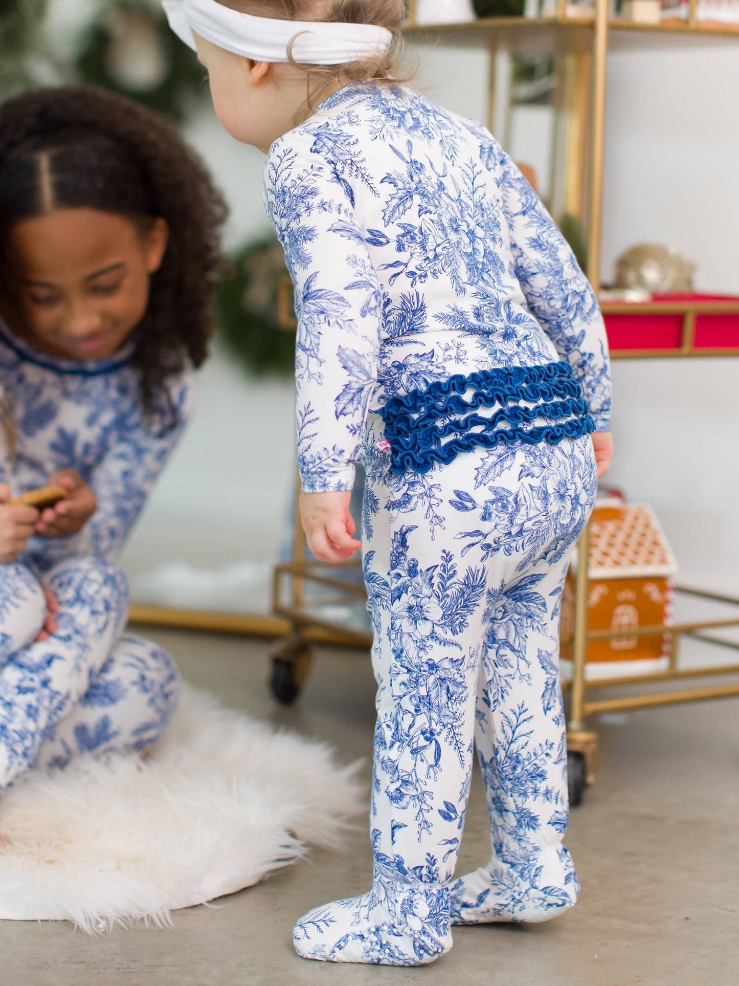 Winter Bliss Toile Modal Footed Ruffle Pajama