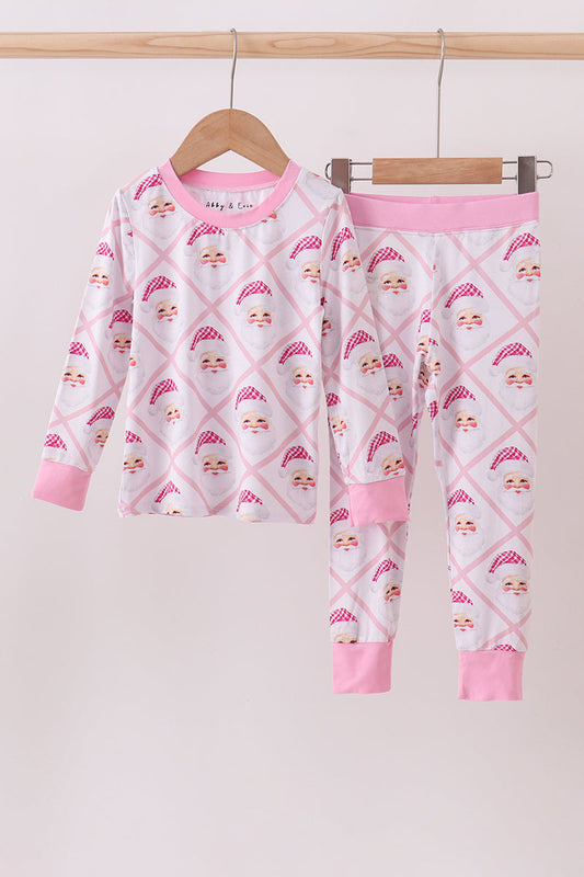 Pink and White Santa Claus Bamboo Pajamas Set