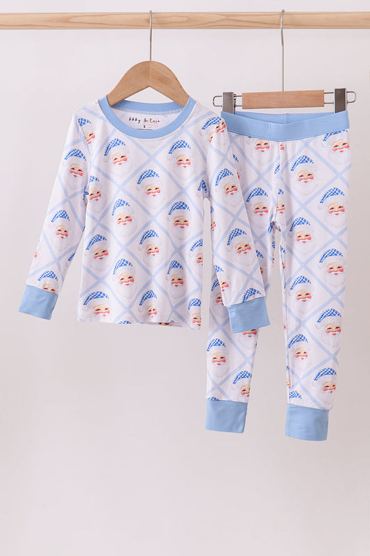 White and Blue Santa Claus Bamboo Pajama Set