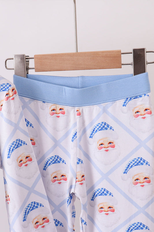 White and Blue Santa Claus Bamboo Pajama Set