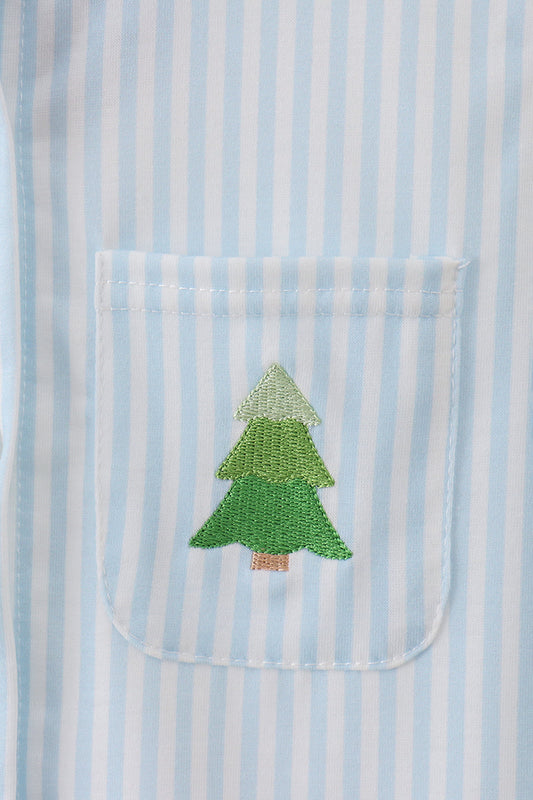 Long Sleeve Button Down with Embroidered Christmas Tree