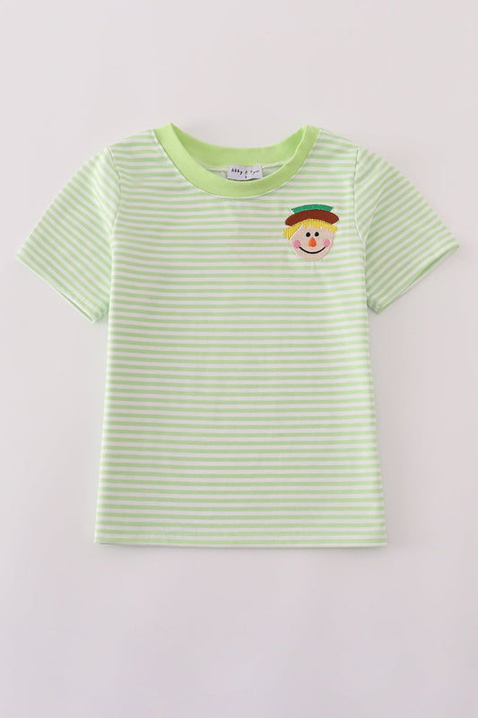 Green Striped Shirt with Scarecrow Embroidered