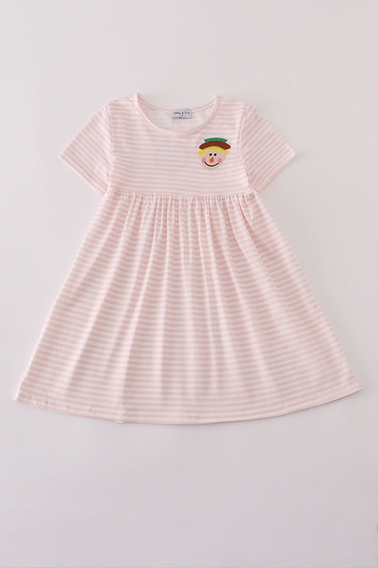Pink Striped Dress with Scarecrow Embroidered