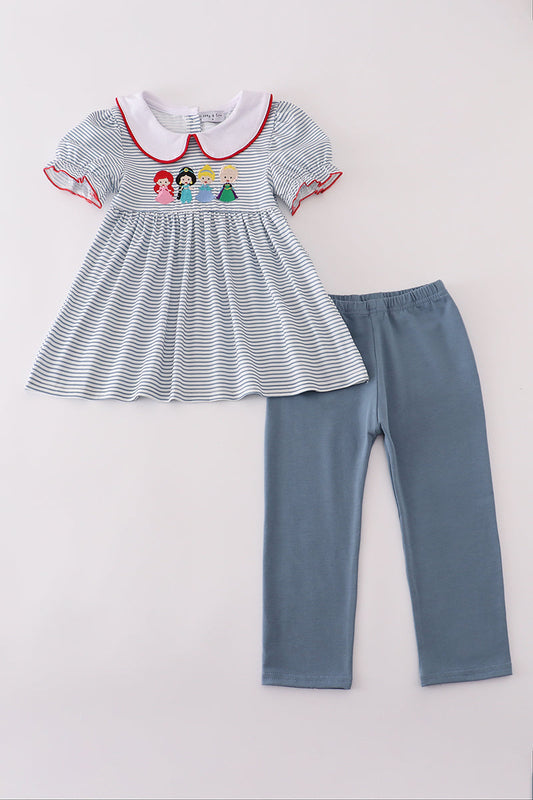 Blue Princess Embroidered Pants Set