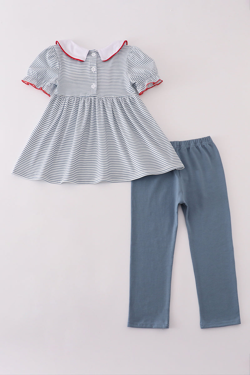 Blue Princess Embroidered Pants Set