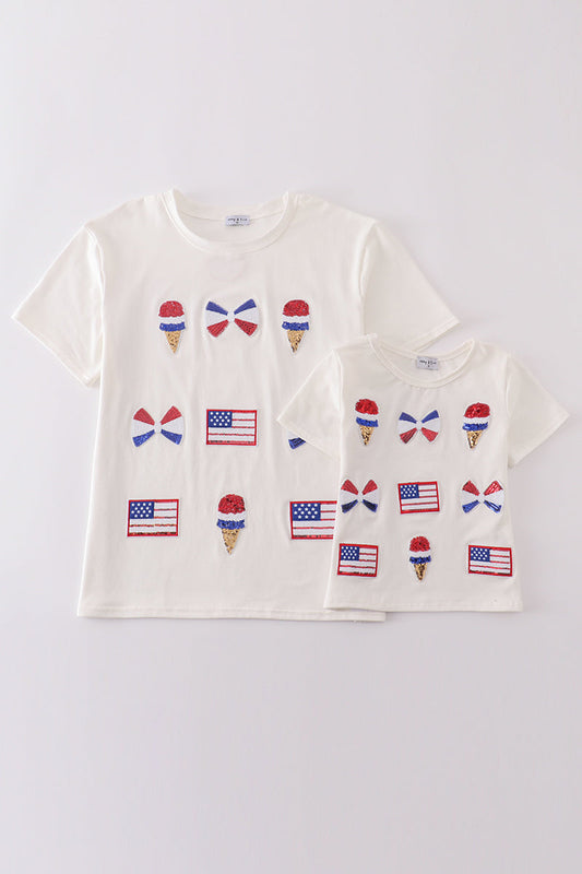 Flag bow ice-cream sequin mom & me top