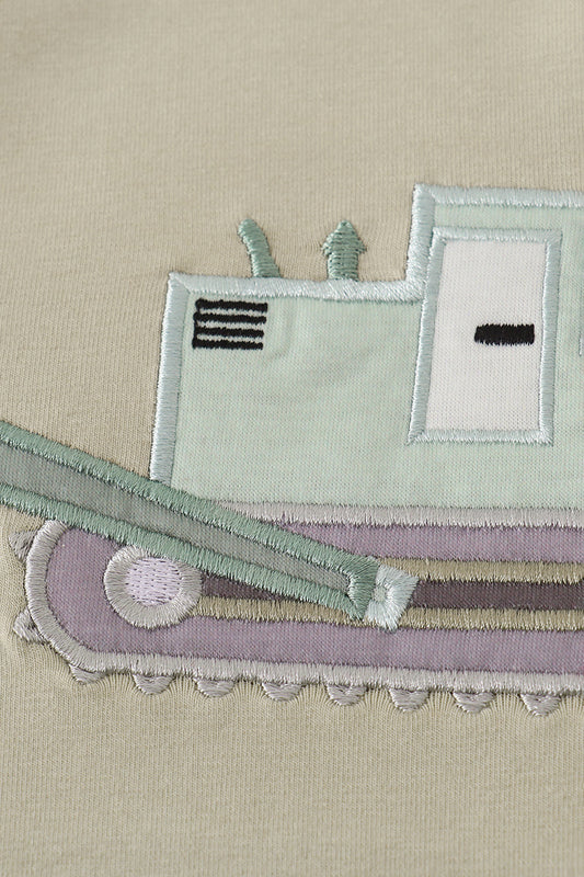 Cream Excavator Applique Shirt