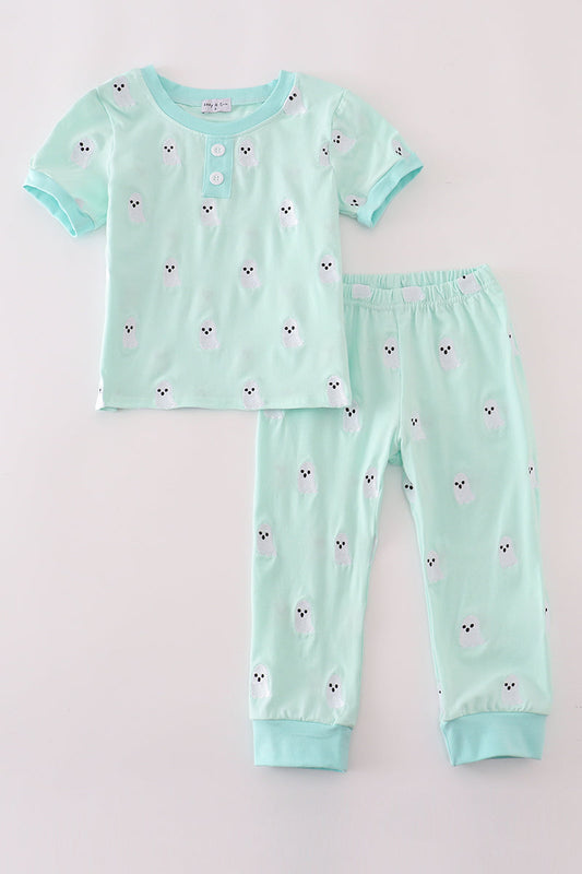 Green Ghost Embroidered Pajama Set