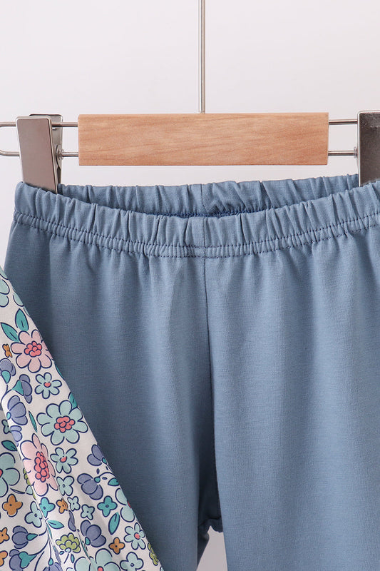 Smocked Floral Pants Set with Embroidered "Blessed"