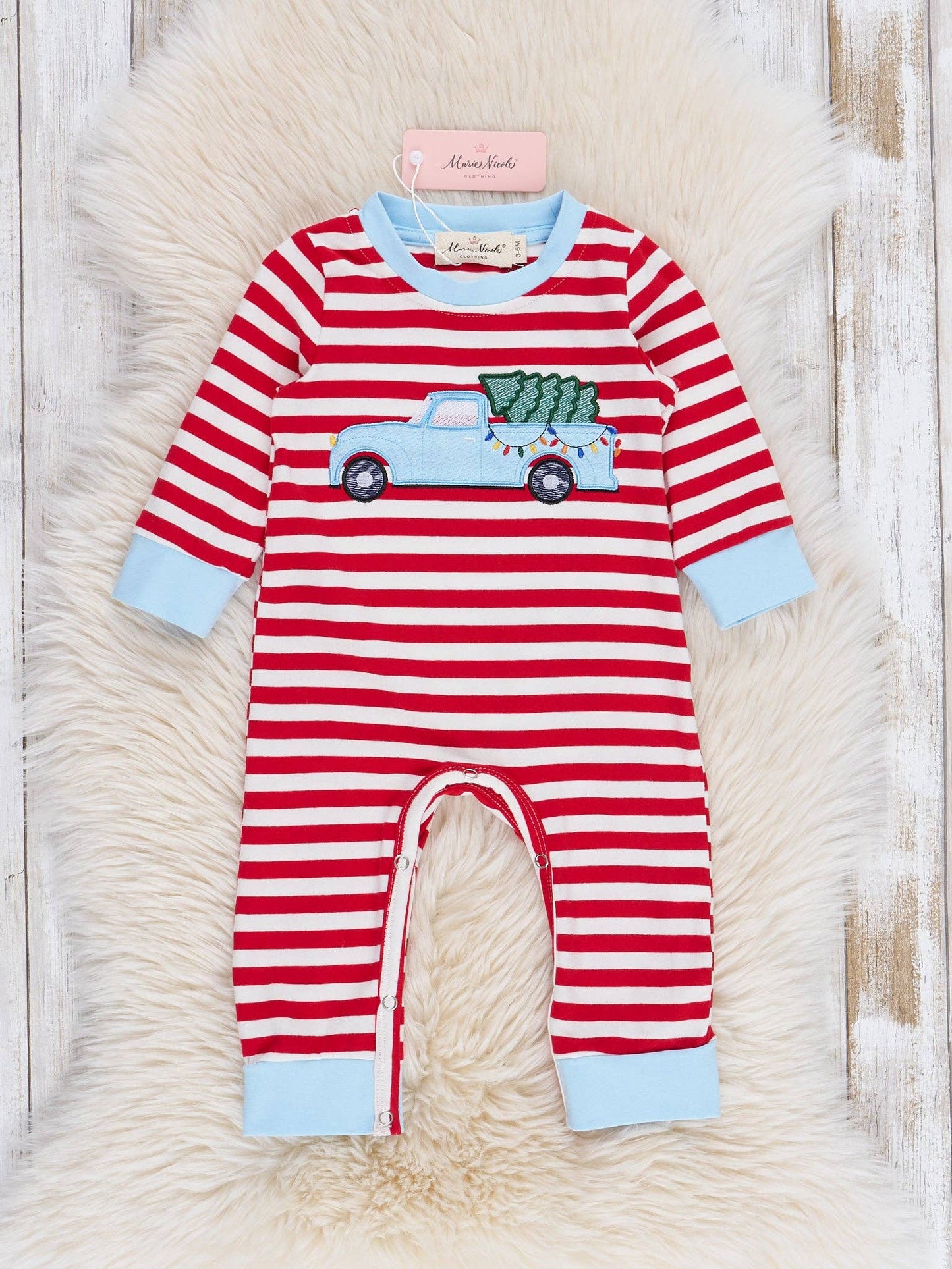 Ice Blue & Red Striped Fresh Cut Tree Romper