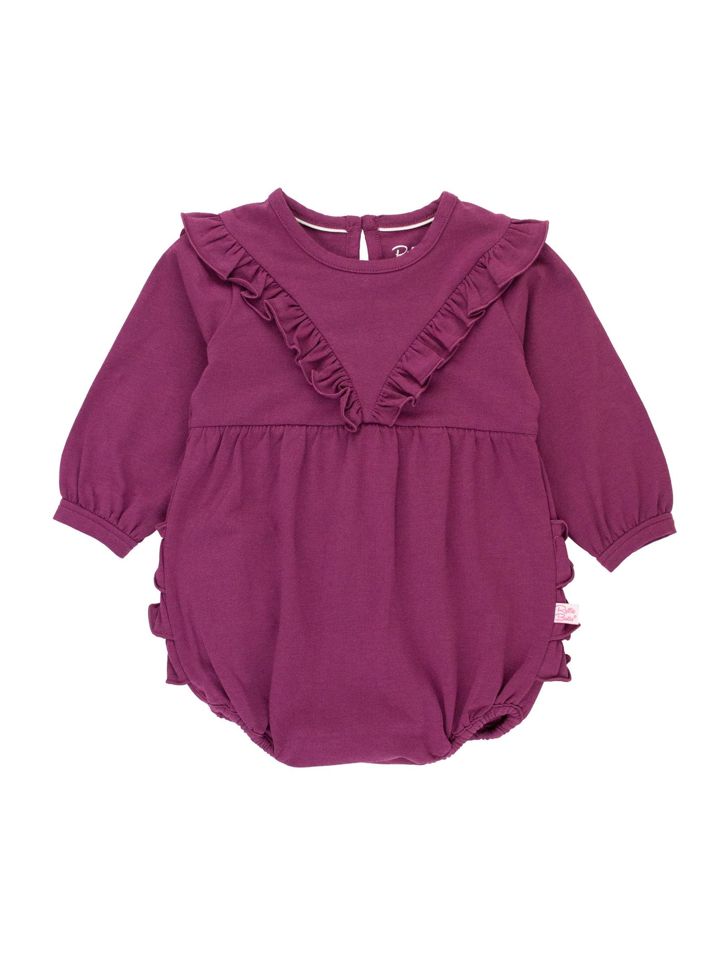 Eggplant Harvest Knit V-Ruffle Bubble Romper