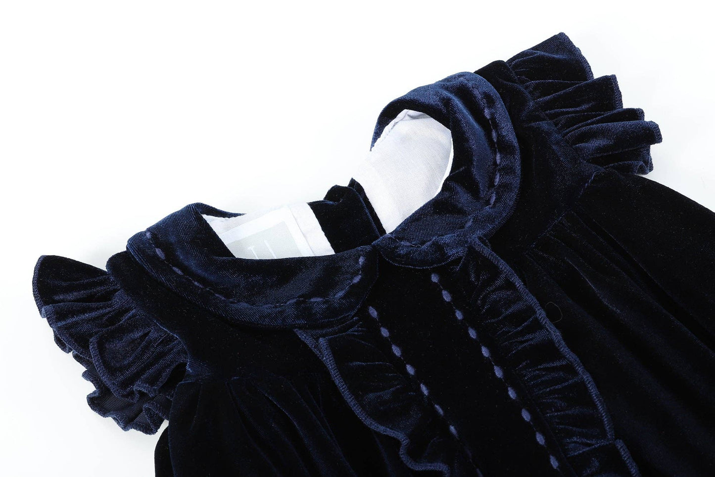 Navy Blue Velour Flutter Sleeve Dress