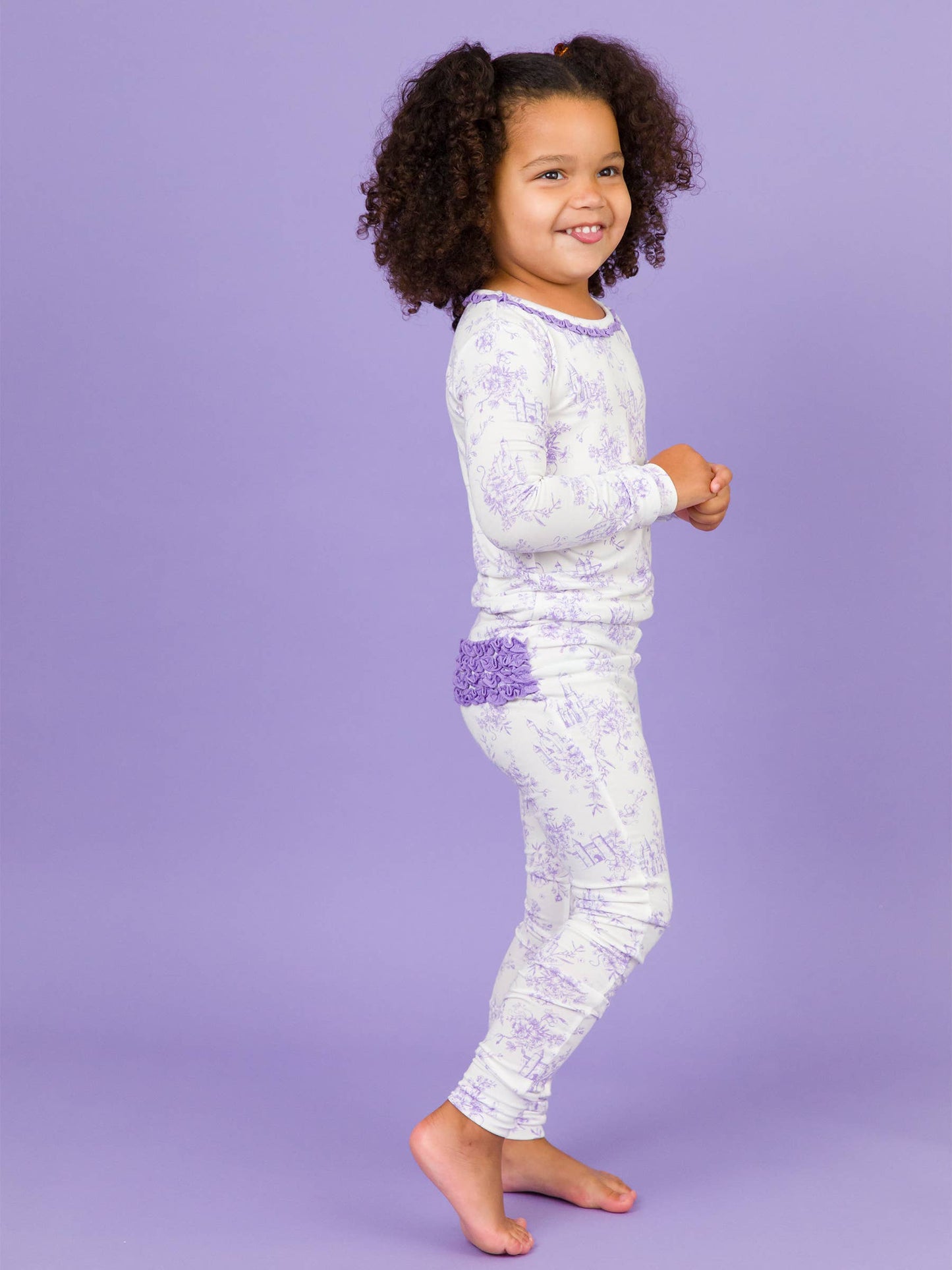 Girl Princess Castle Toile Ruffle Pajama Set