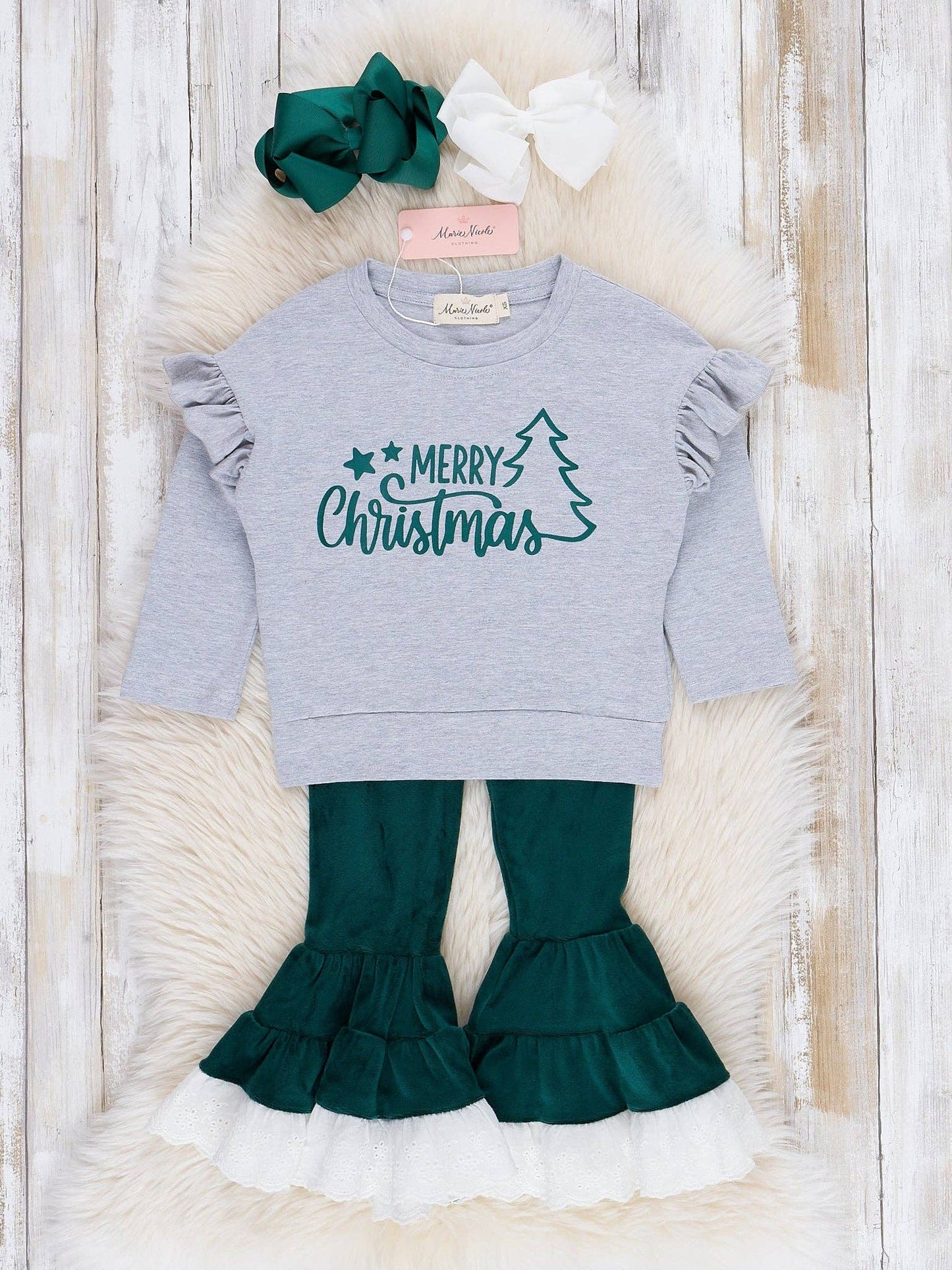 Emerald Merry Christmas Velvet Bell Bottom Outfit