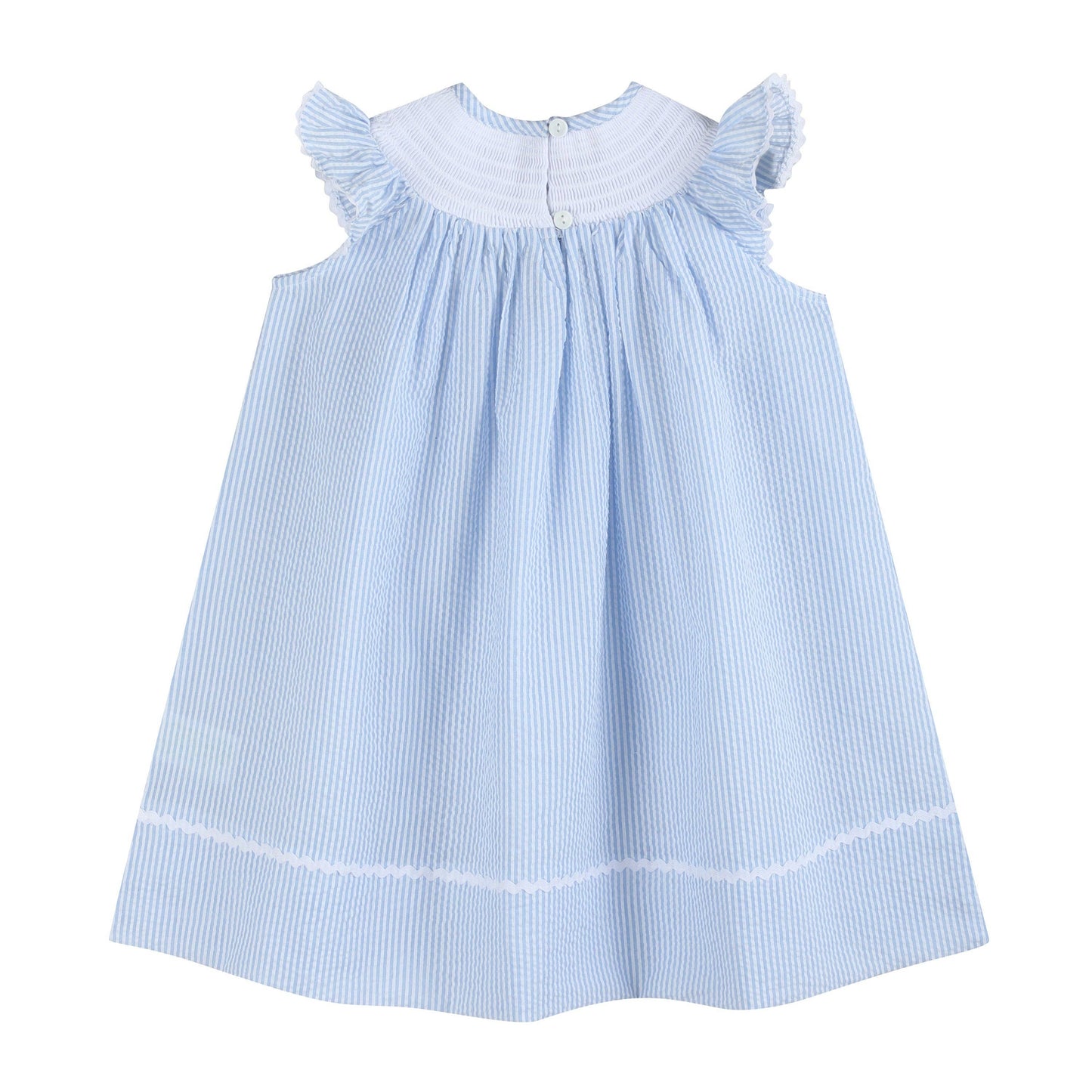 Light Blue Seersucker Smocked Bunny Dress Whole Back