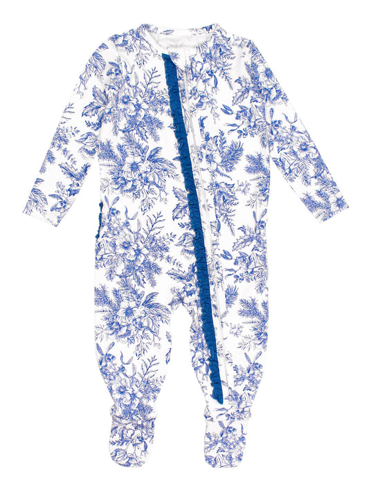 Winter Bliss Toile Modal Footed Ruffle Pajama