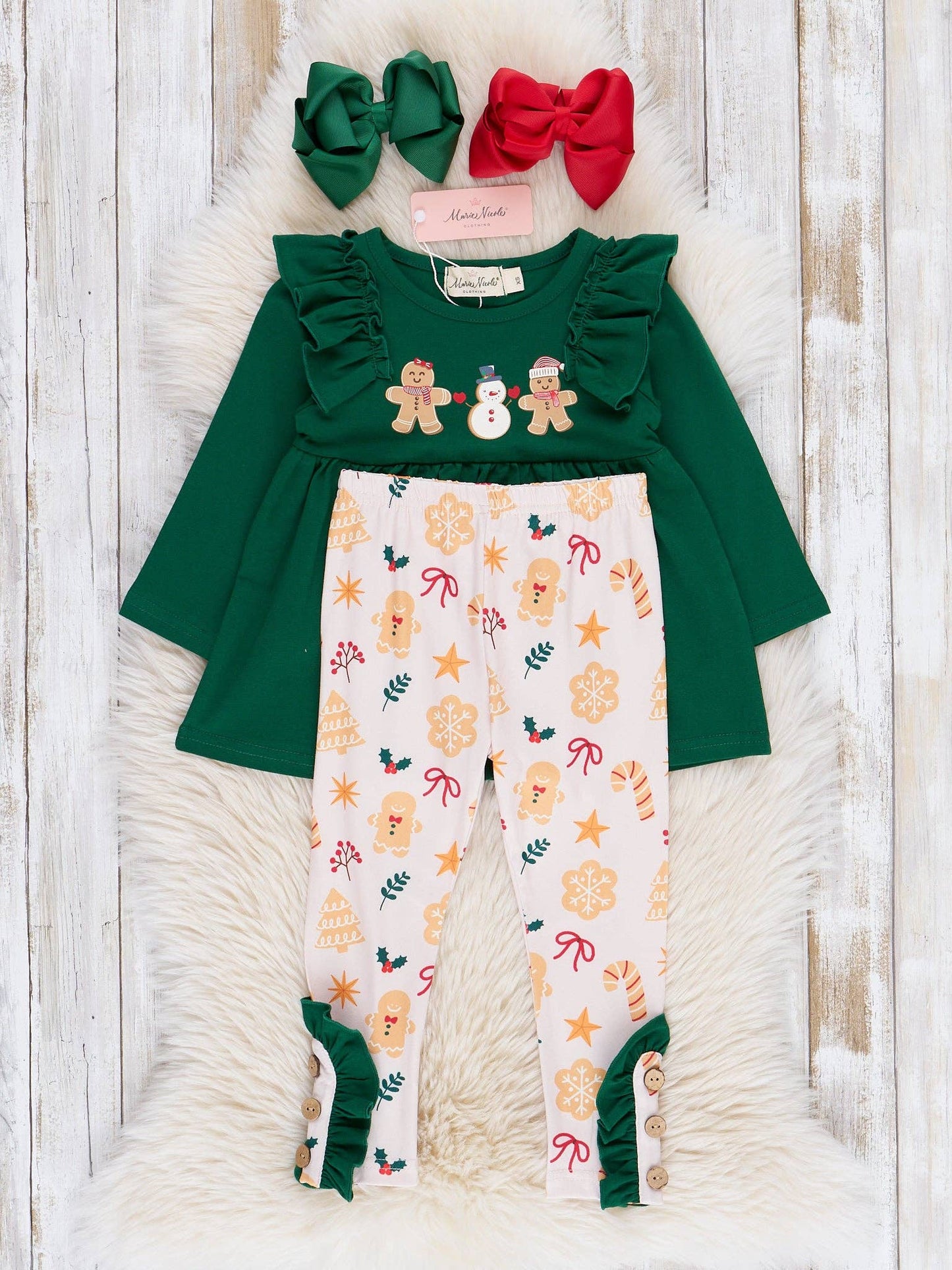 Hunter Green & Yellow Gingerbread Cookies Ruffle Outfit