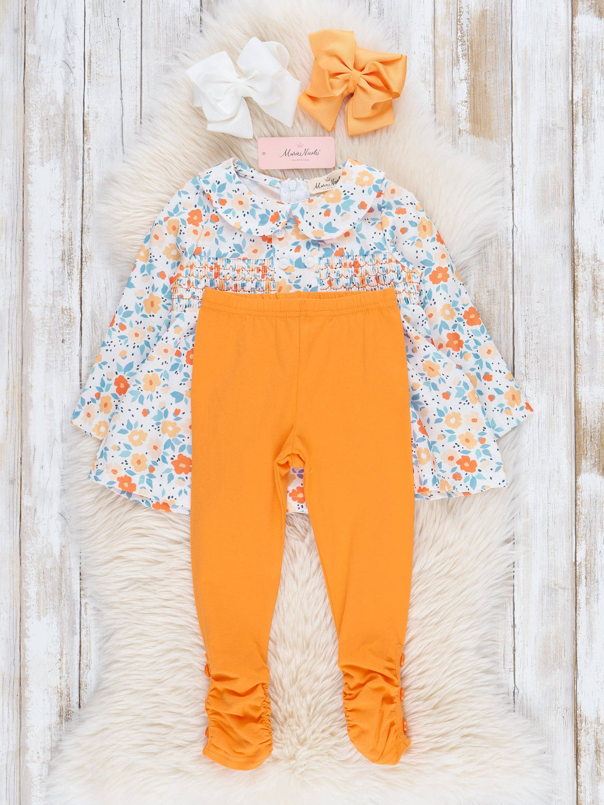 Sweet Orange Smocked Vintage Garden Outfit