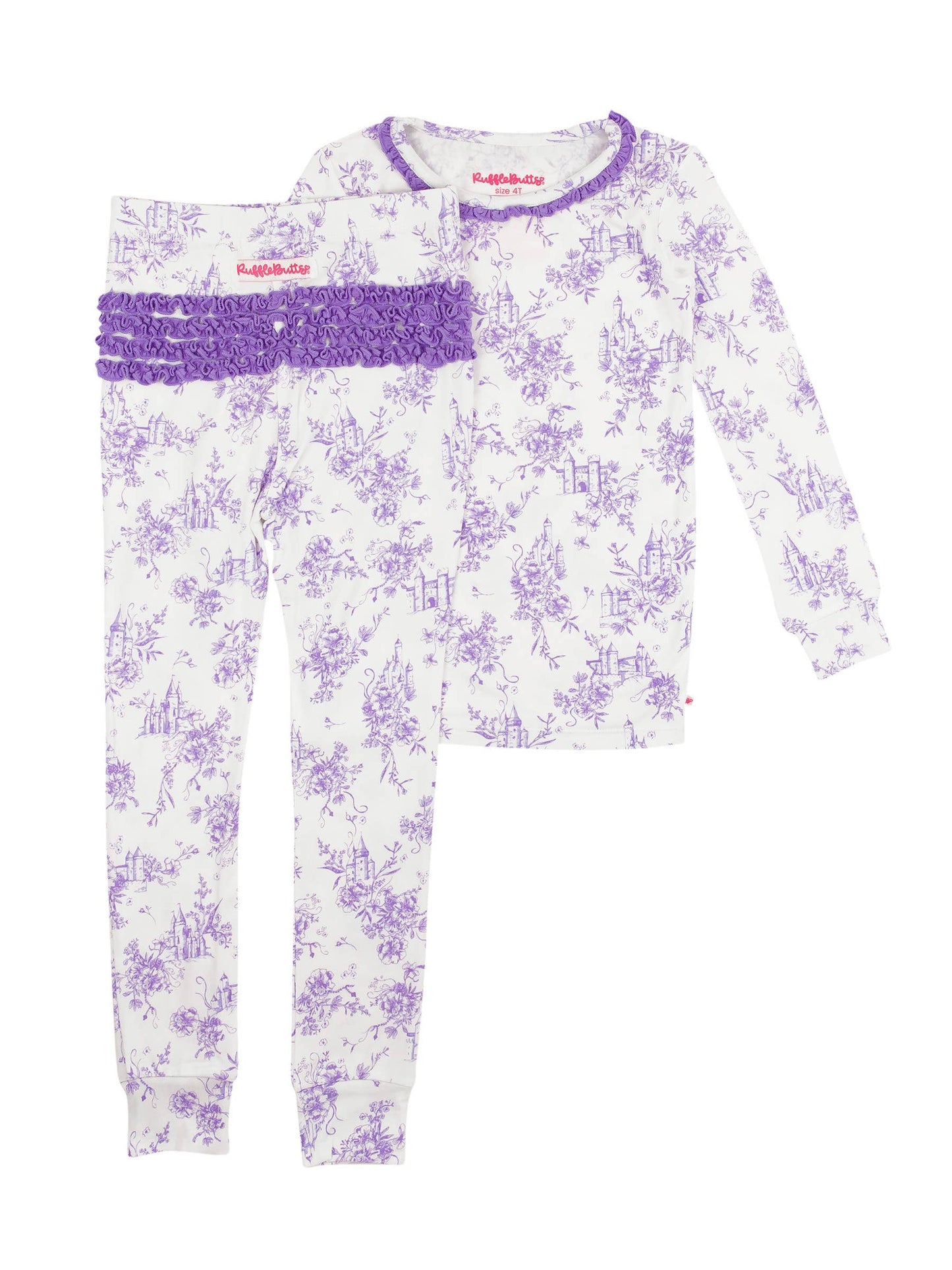 Girl Princess Castle Toile Ruffle Pajama Set