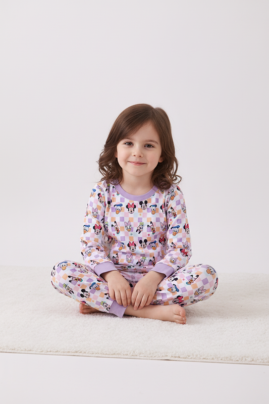 Purple Checkered Character Bamboo Pajama Set
