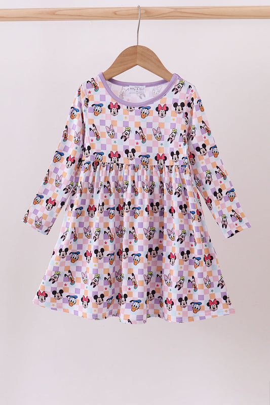 Purple Checkered Character Bamboo Dress