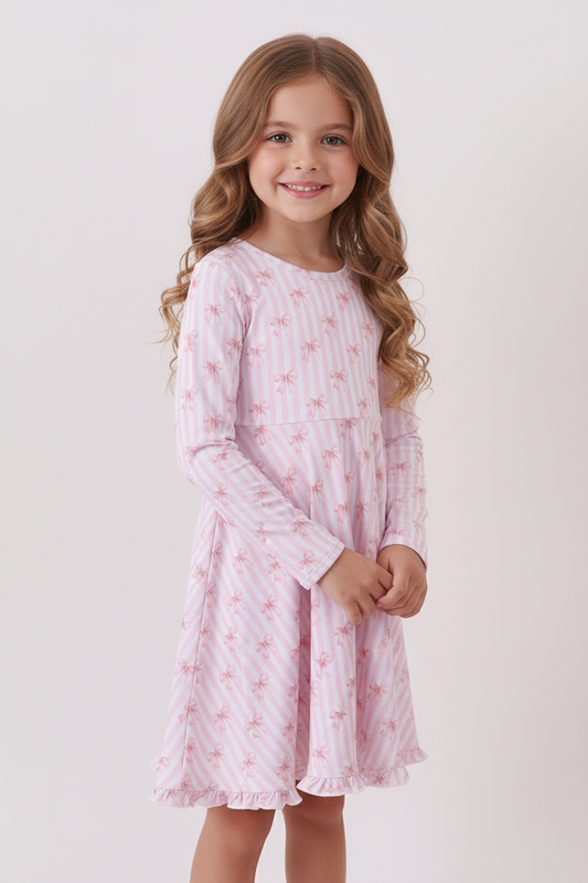 Pink Bows and Stripes Bamboo Dress