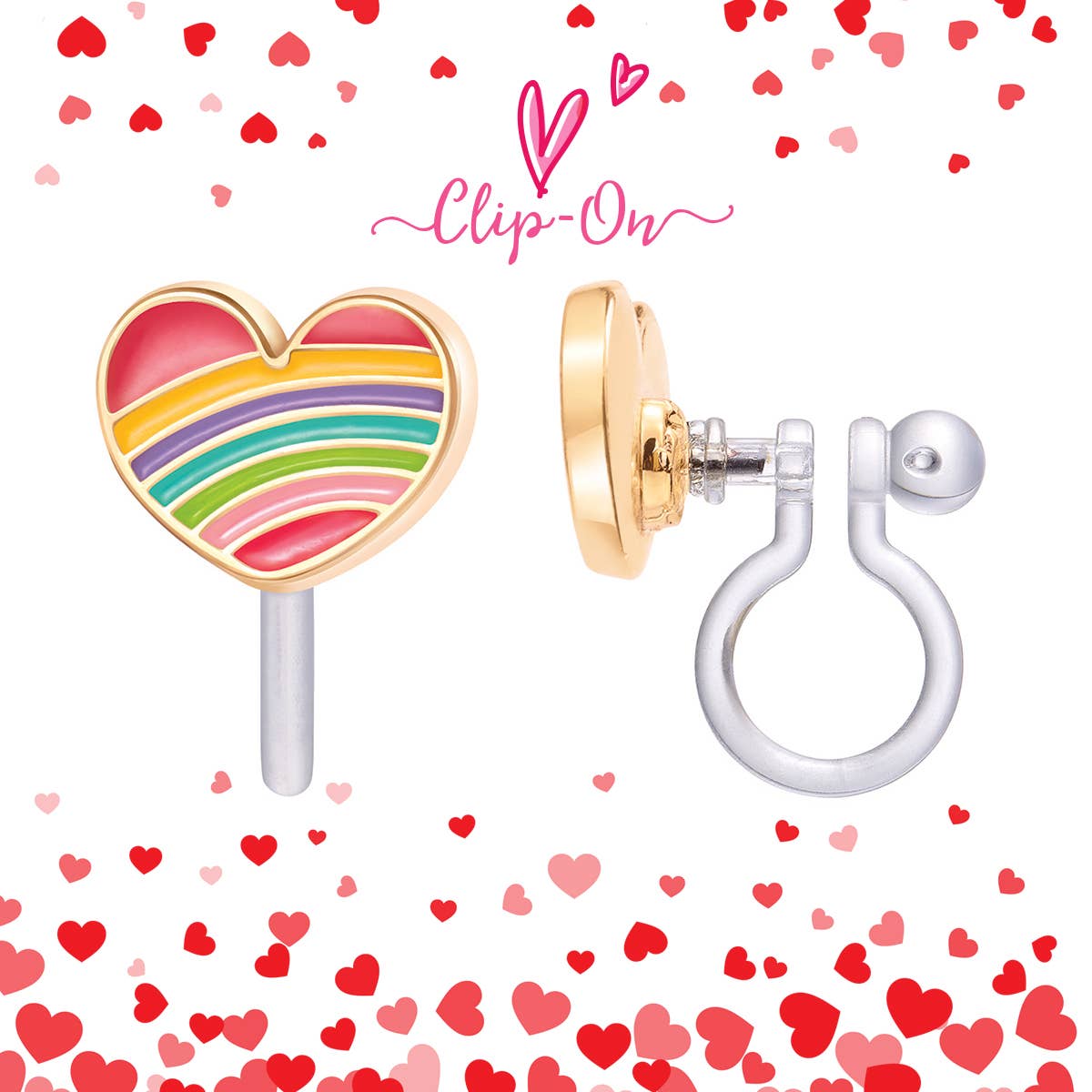 CLIP ON Cutie Earrings - Rainbow Heart