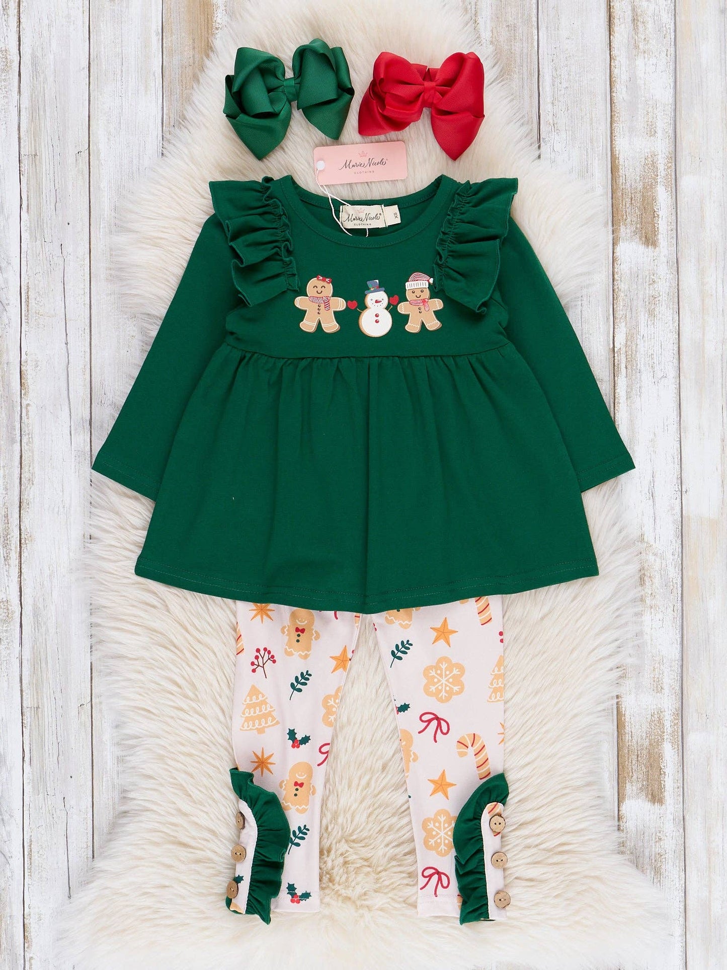 Hunter Green & Yellow Gingerbread Cookies Ruffle Outfit