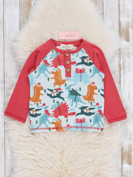 Vintage Red Holiday Dinosaurs Raglan Shirt