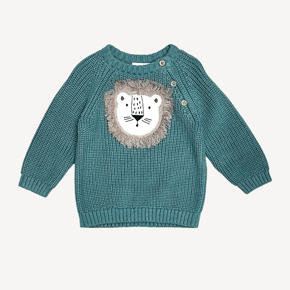 Lion Applique Baby Pullover Sweater Knit (Organic Cotton)