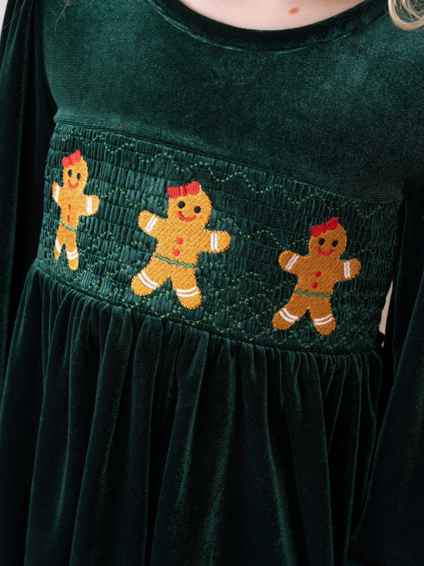 Deep Emerald Smocked Gingerbread Velvet Dress